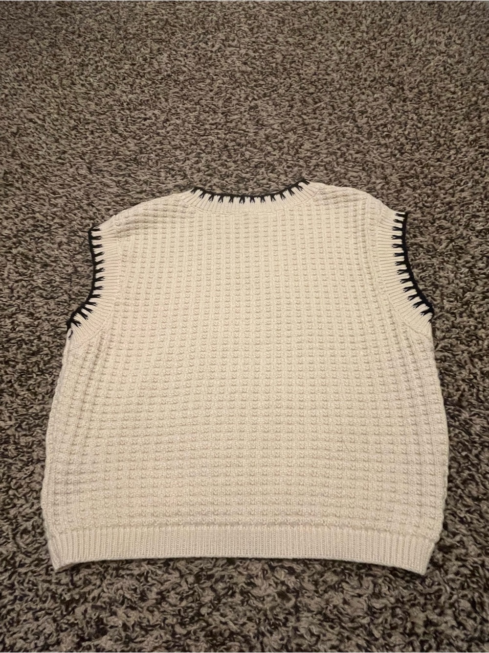 Altar’d State Cream Knit Sleeveless Sweater with Black Trim - Picture 3 of 3